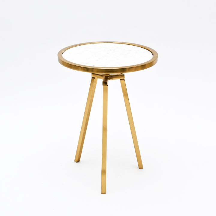 Round Marble Top Side Table | Gold Metal Frame | End Table | Accent Furniture