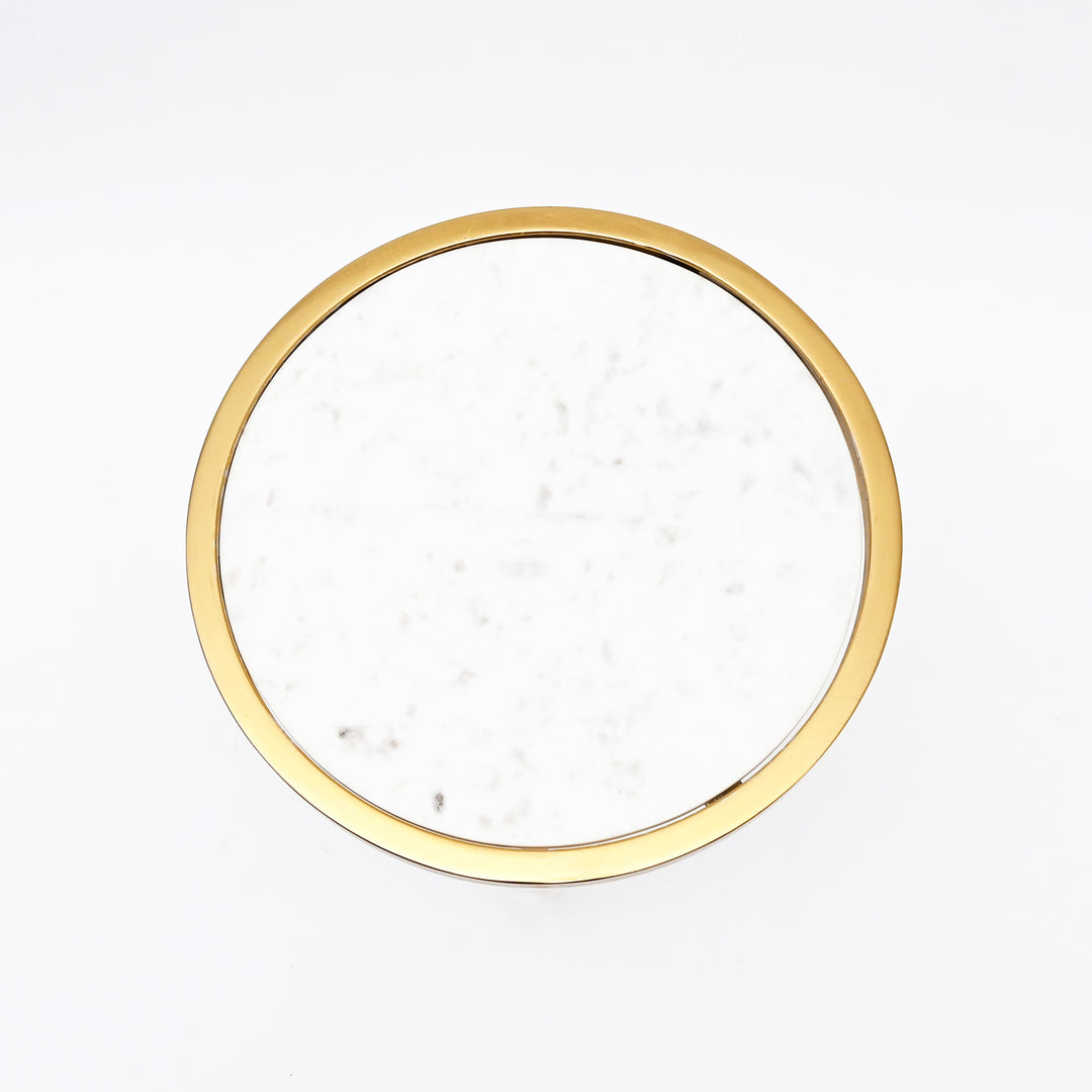 Round Marble Top Side Table | Gold Metal Frame | End Table | Accent Furniture
