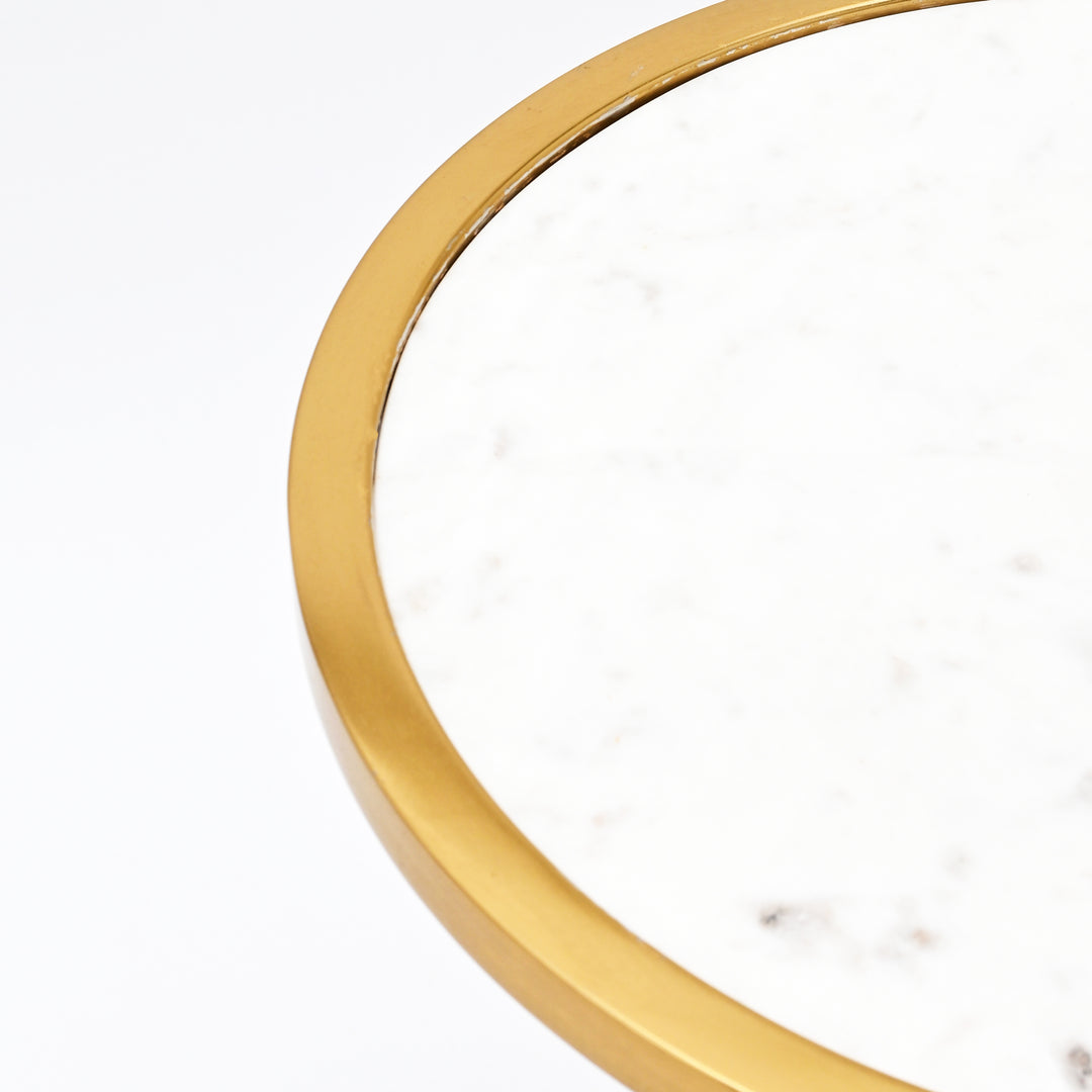 Round Marble Top Side Table | Gold Metal Frame | End Table | Accent Furniture