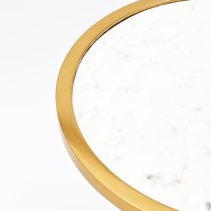 Round Marble Top Side Table | Gold Metal Frame | End Table | Accent Furniture