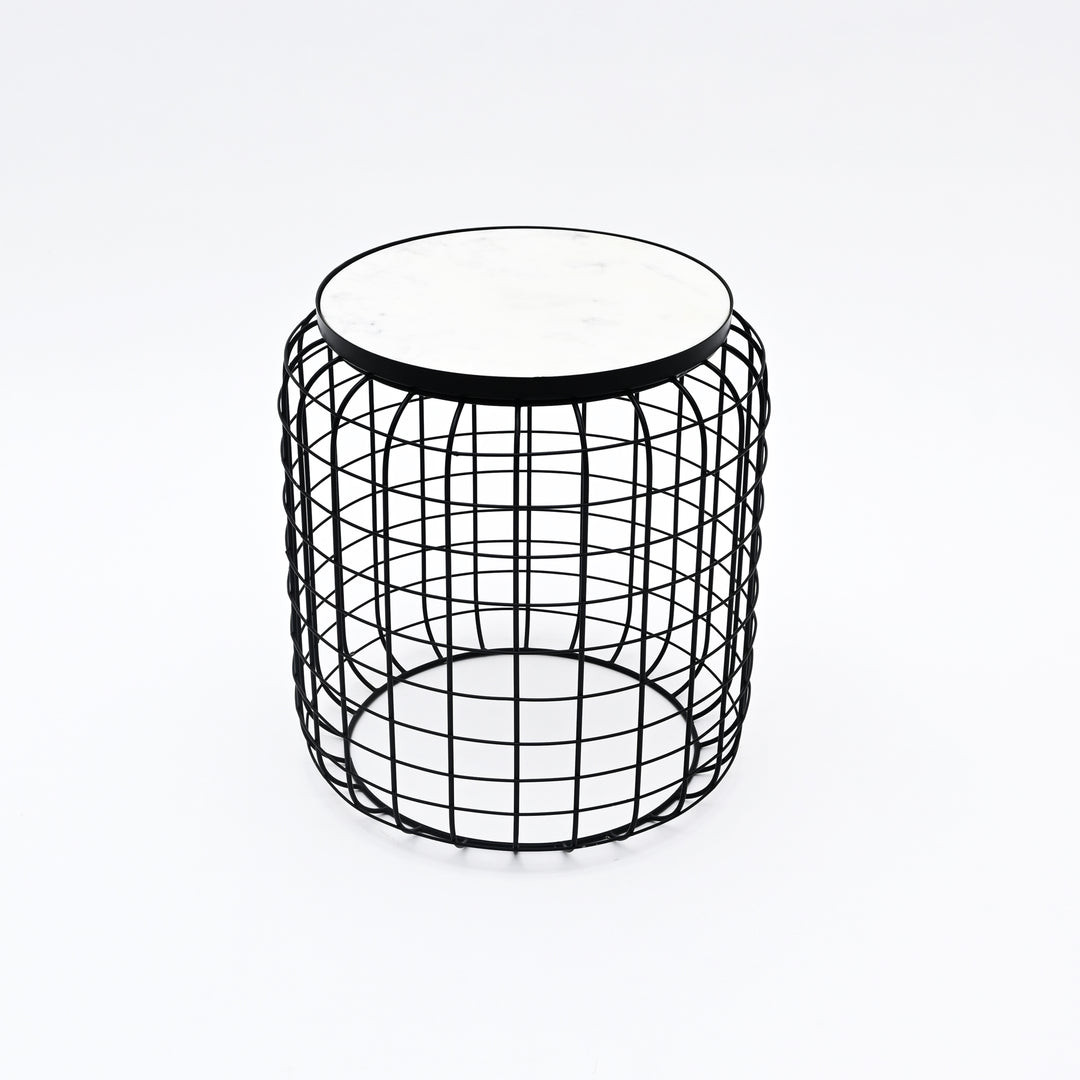Marble End Table | Round Side Table | Black Metal Frame | Modern Living Room Decor