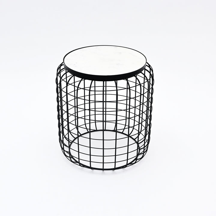 Marble End Table | Round Side Table | Black Metal Frame | Modern Living Room Decor
