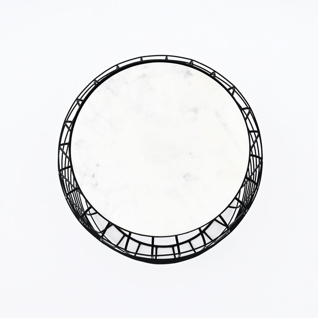 Marble End Table | Round Side Table | Black Metal Frame | Modern Living Room Decor
