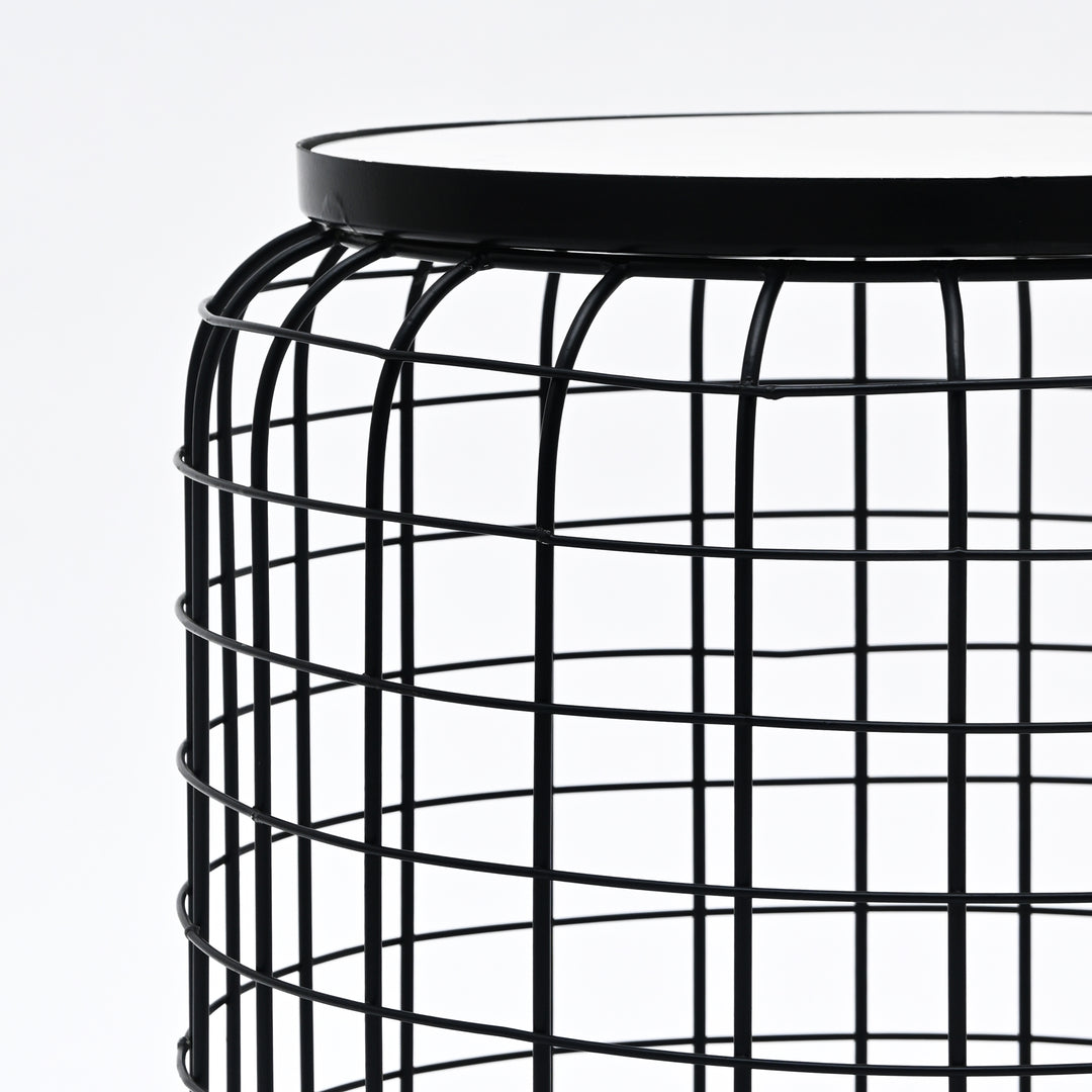 Marble End Table | Round Side Table | Black Metal Frame | Modern Living Room Decor