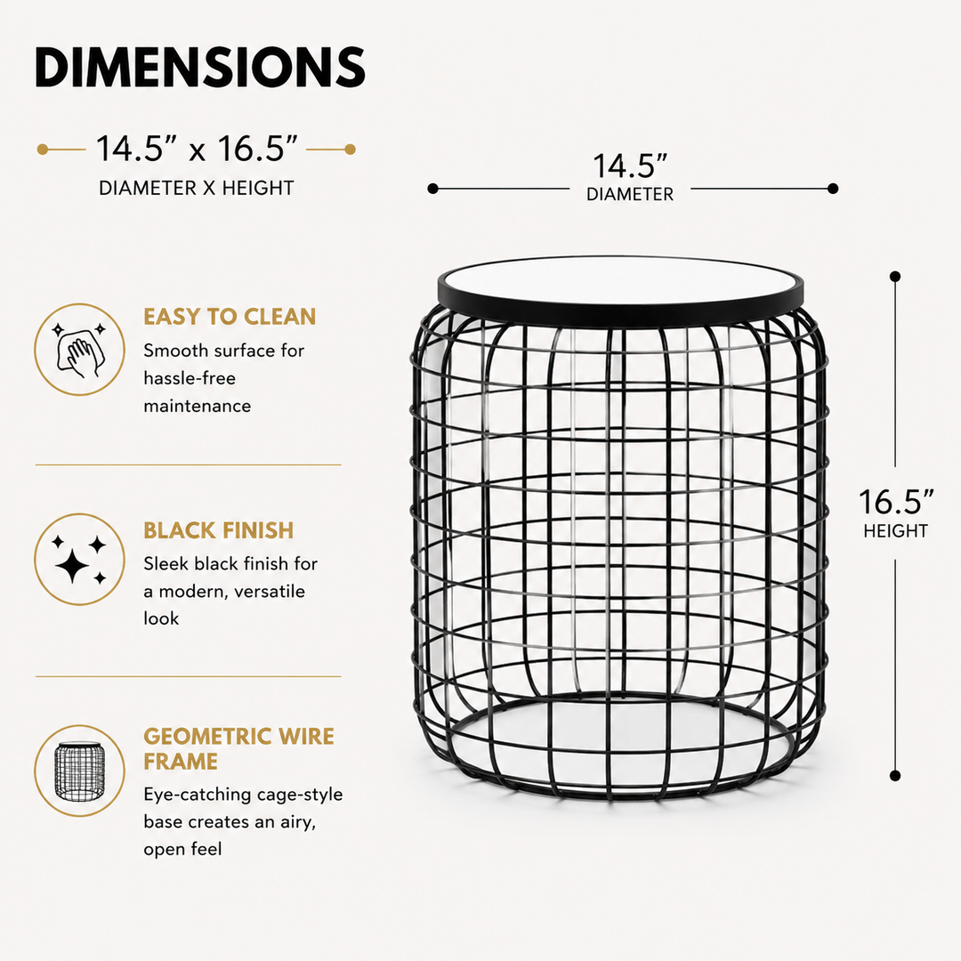 Marble End Table | Round Side Table | Black Metal Frame | Modern Living Room Decor