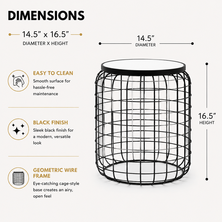 Marble End Table | Round Side Table | Black Metal Frame | Modern Living Room Decor