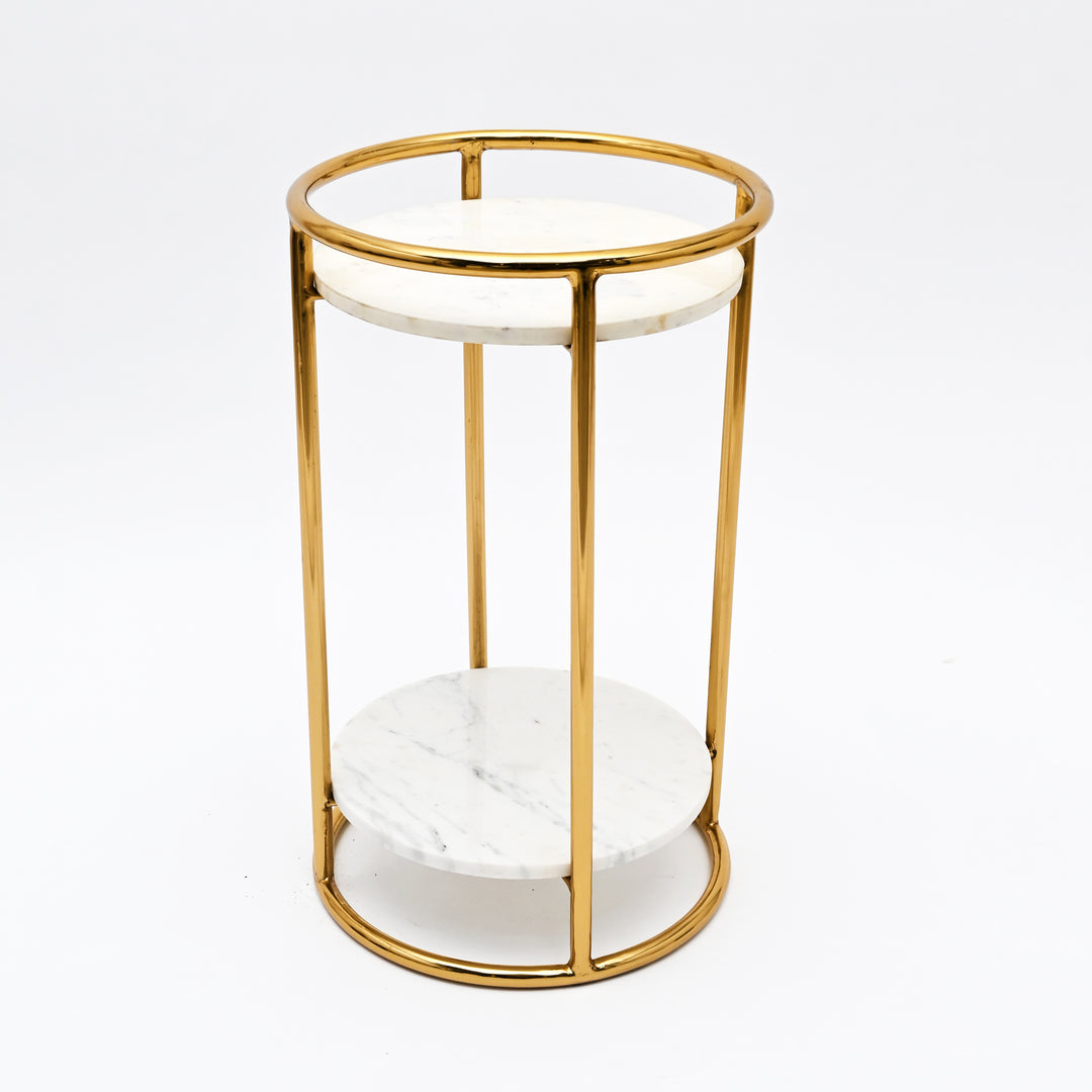 White Marble End Table | 2-Tier Gold Frame | 16x16x24" | Modern Living Room Decor