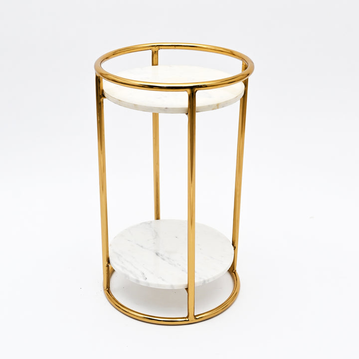 White Marble End Table | 2-Tier Gold Frame | 16x16x24" | Modern Living Room Decor