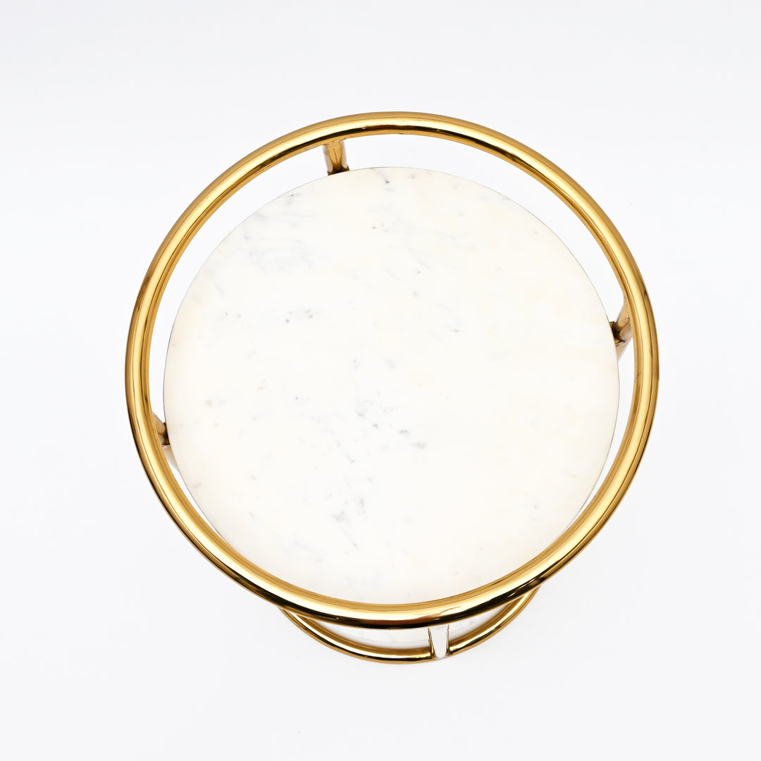 White Marble End Table | 2-Tier Gold Frame | 16x16x24" | Modern Living Room Decor