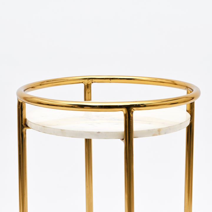White Marble End Table | 2-Tier Gold Frame | 16x16x24" | Modern Living Room Decor