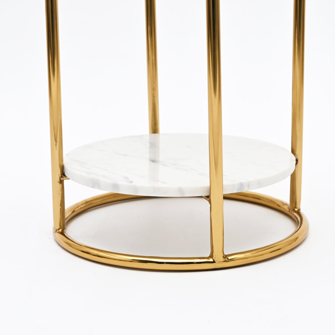White Marble End Table | 2-Tier Gold Frame | 16x16x24" | Modern Living Room Decor