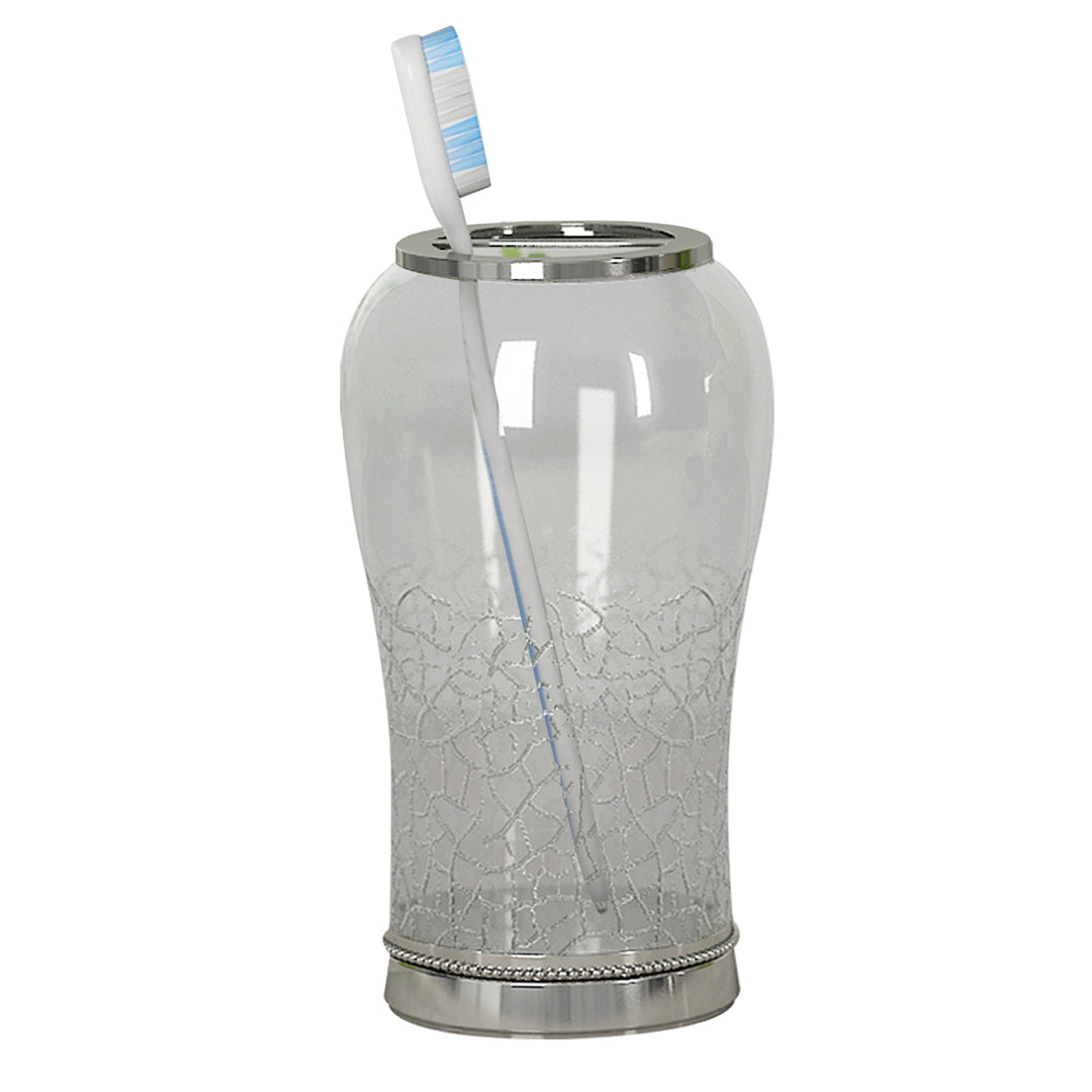 Toothbrush Holder | Compact Multi Slot Holder for Toothbrushes, Razors & Makeup Accessories  | Crackle Glass