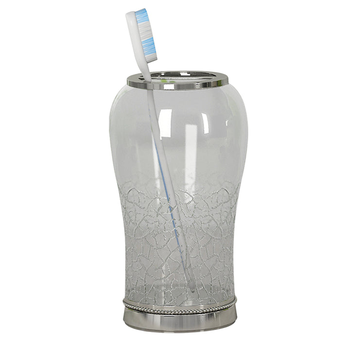 Toothbrush Holder | Compact Multi Slot Holder for Toothbrushes, Razors & Makeup Accessories  | Crackle Glass