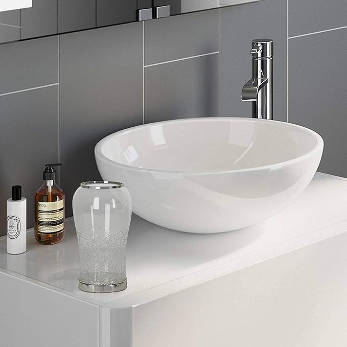 Bathroom Tumbler Cup | Decorative Rinse Cup,Drinking Glass,Toothbrush & Makeup Brush Holder for Vanity Countertops,Sink & Desk | Crackle/Glass