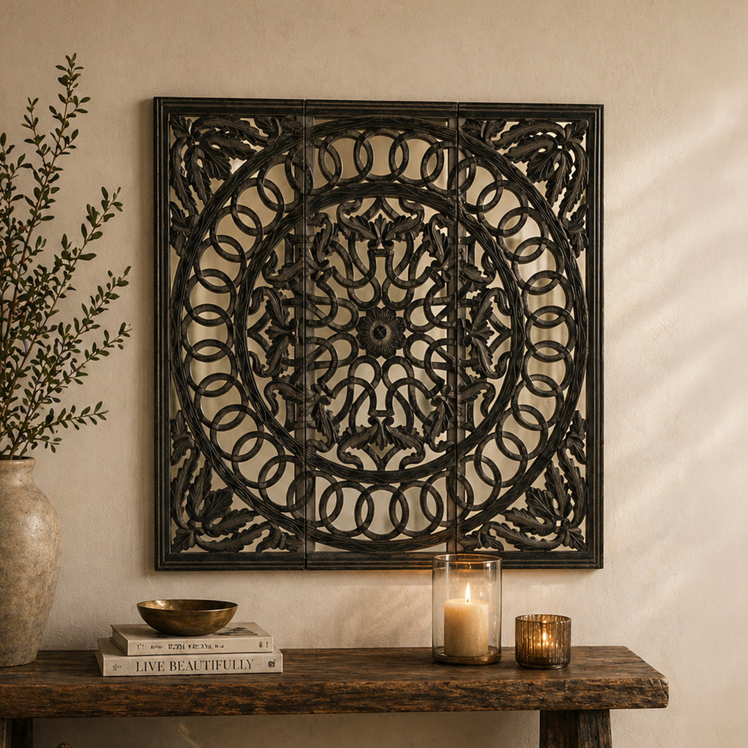 Wall Art with Mirror | Wooden Handmade Wall Panel , 48x48"