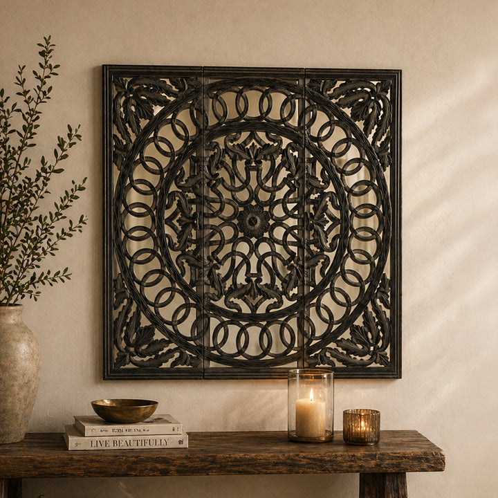 Wall Art with Mirror | Wooden Handmade Wall Panel , 48x48"