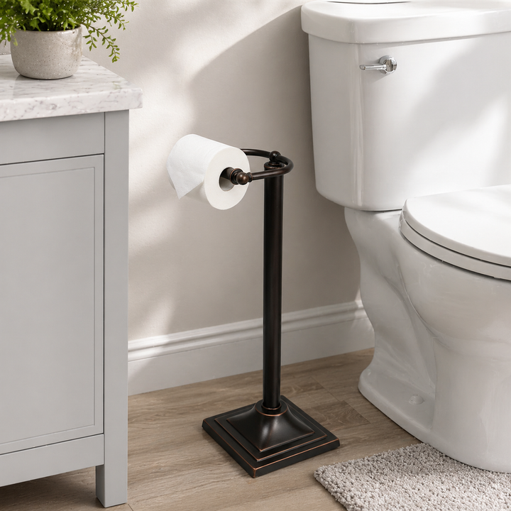 Freestanding Toilet Paper Roll Holder Stand | Decorative Bathroom Tissue Storage for Modern Vanity, Powder Room & Guest Bath