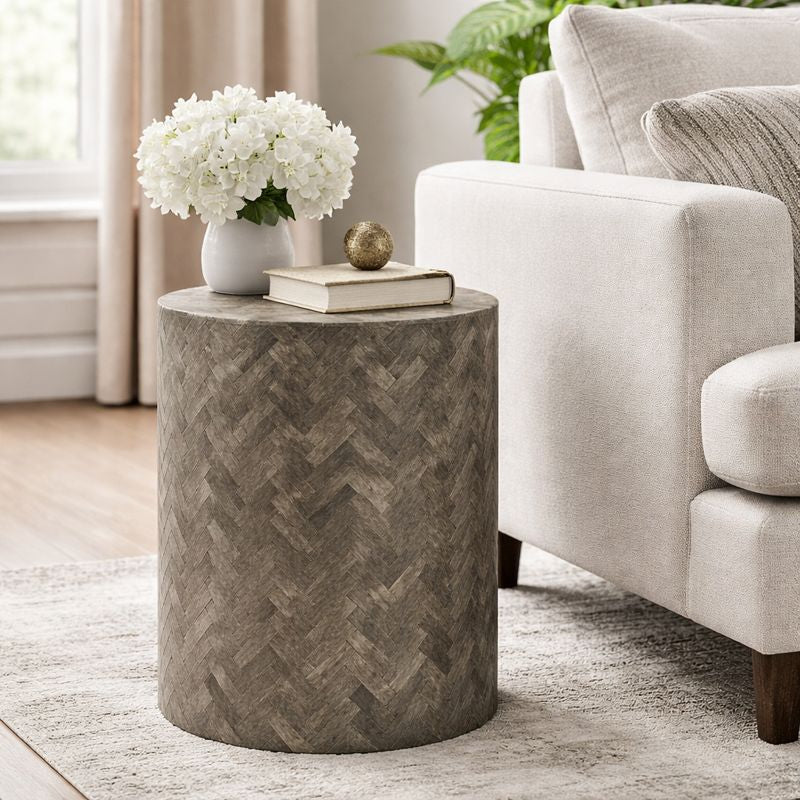 Bone Inlay Side Table 18" | Black D-Mate Pattern End Table