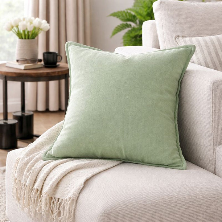 Solid Light Green Linen Throw Pillow Cover with Filler 18x18 Inch