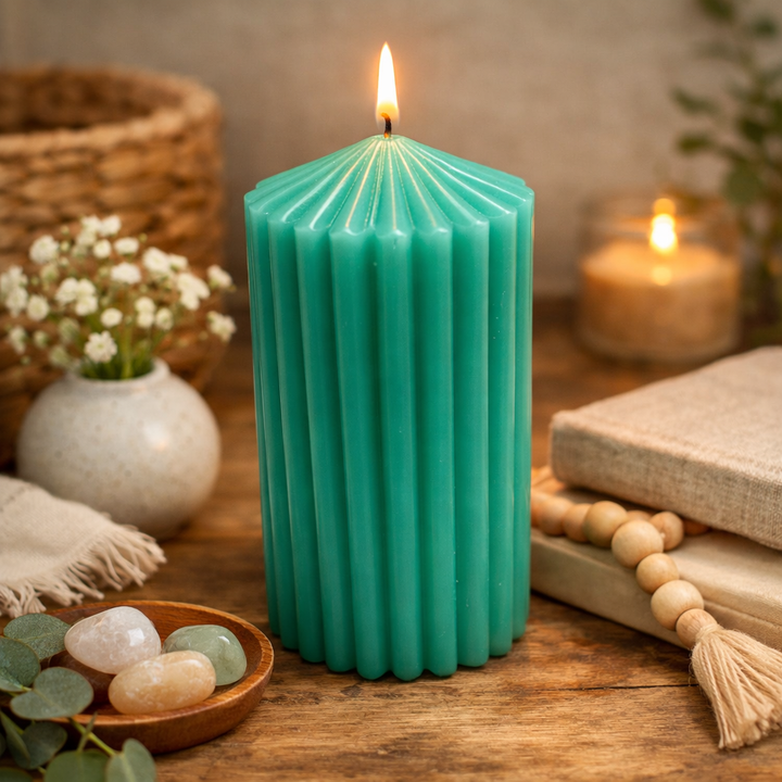 Ribbed Pillar Candle (Non-Scented) | 6.5 Inch