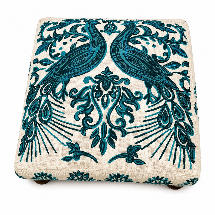 Bohemian Embroidered Upholstered Foot Stool, 16x16x8"