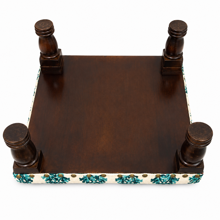 Bohemian Embroidered Upholstered Foot Stool, 16x16x8"