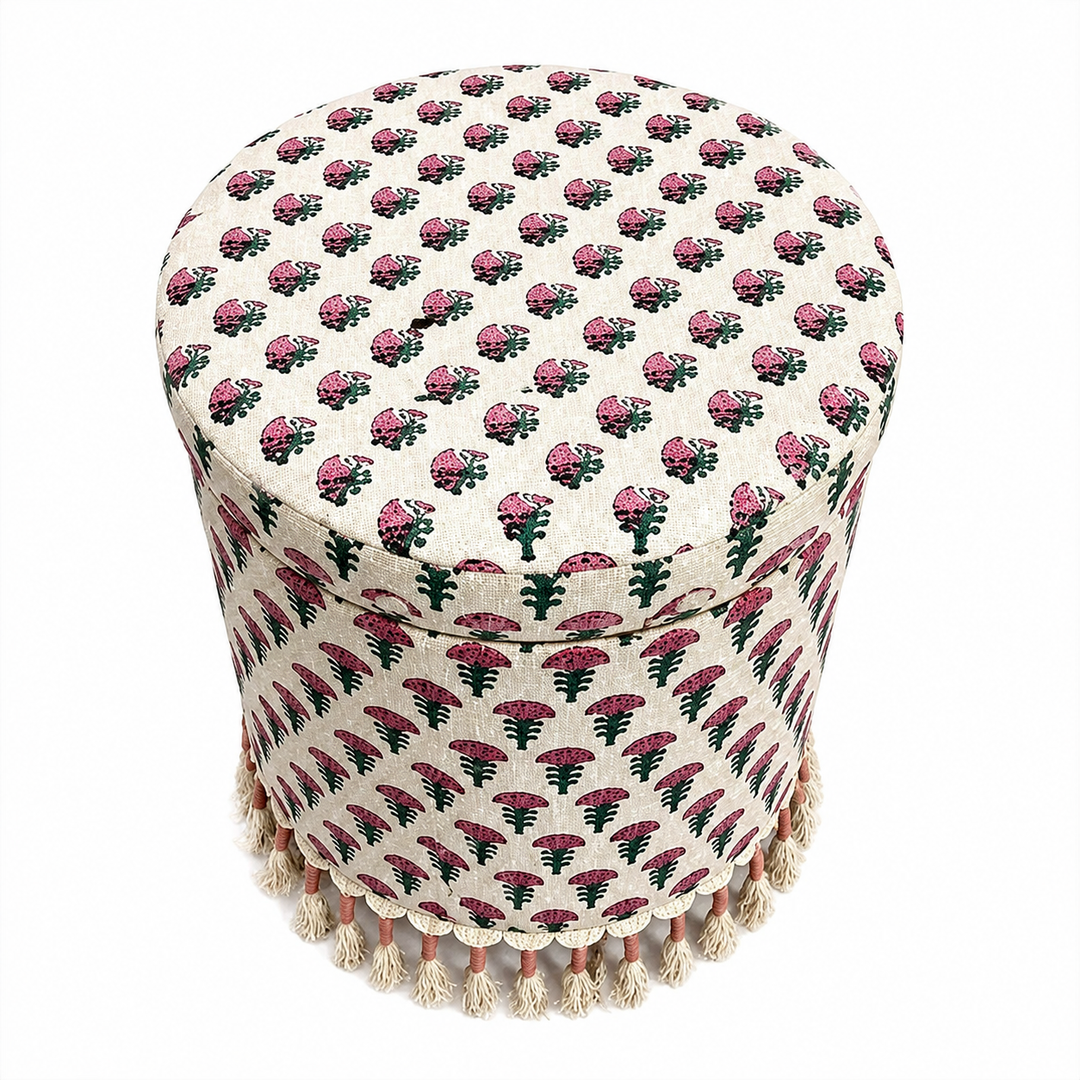 Bohemian Upholstered Ottoman with Hidden Storage, 16x16x18"