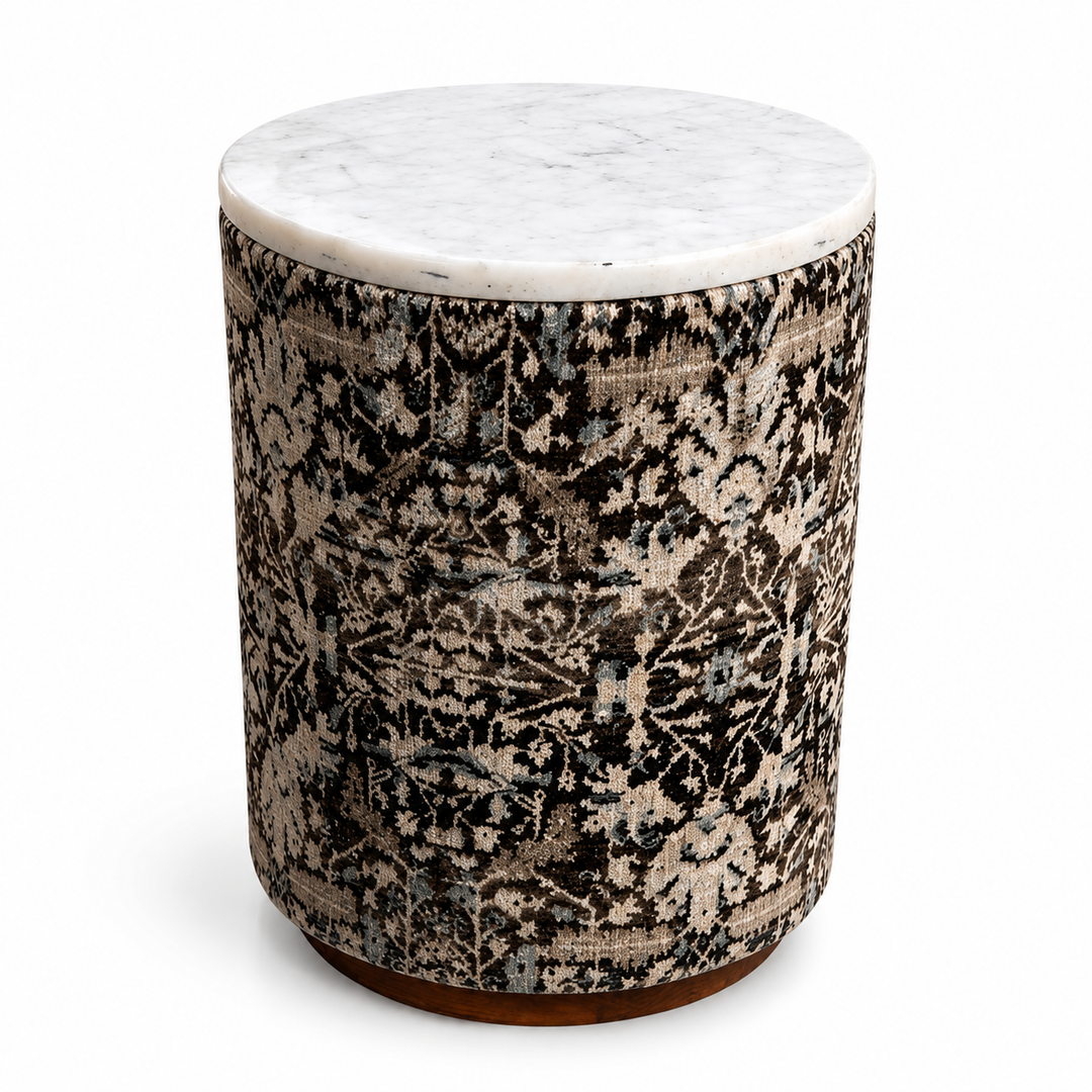 Marble Top Drum Ottoman | 11.5 x 11.5 x 20" |  Accent Stool