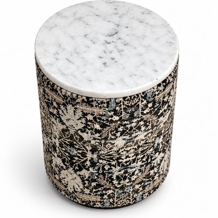 Marble Top Drum Ottoman | 11.5 x 11.5 x 20" |  Accent Stool