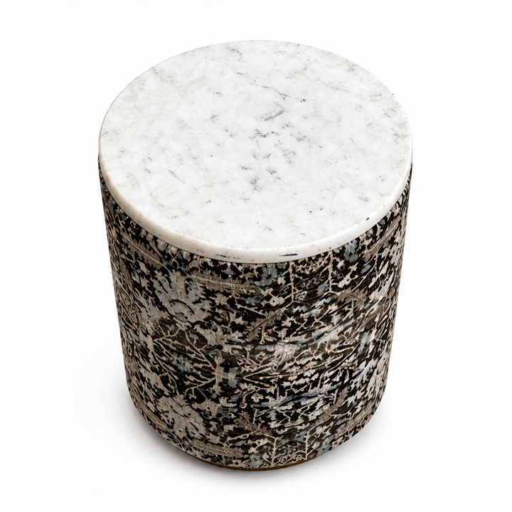Marble Top Drum Ottoman | 11.5 x 11.5 x 20" |  Accent Stool