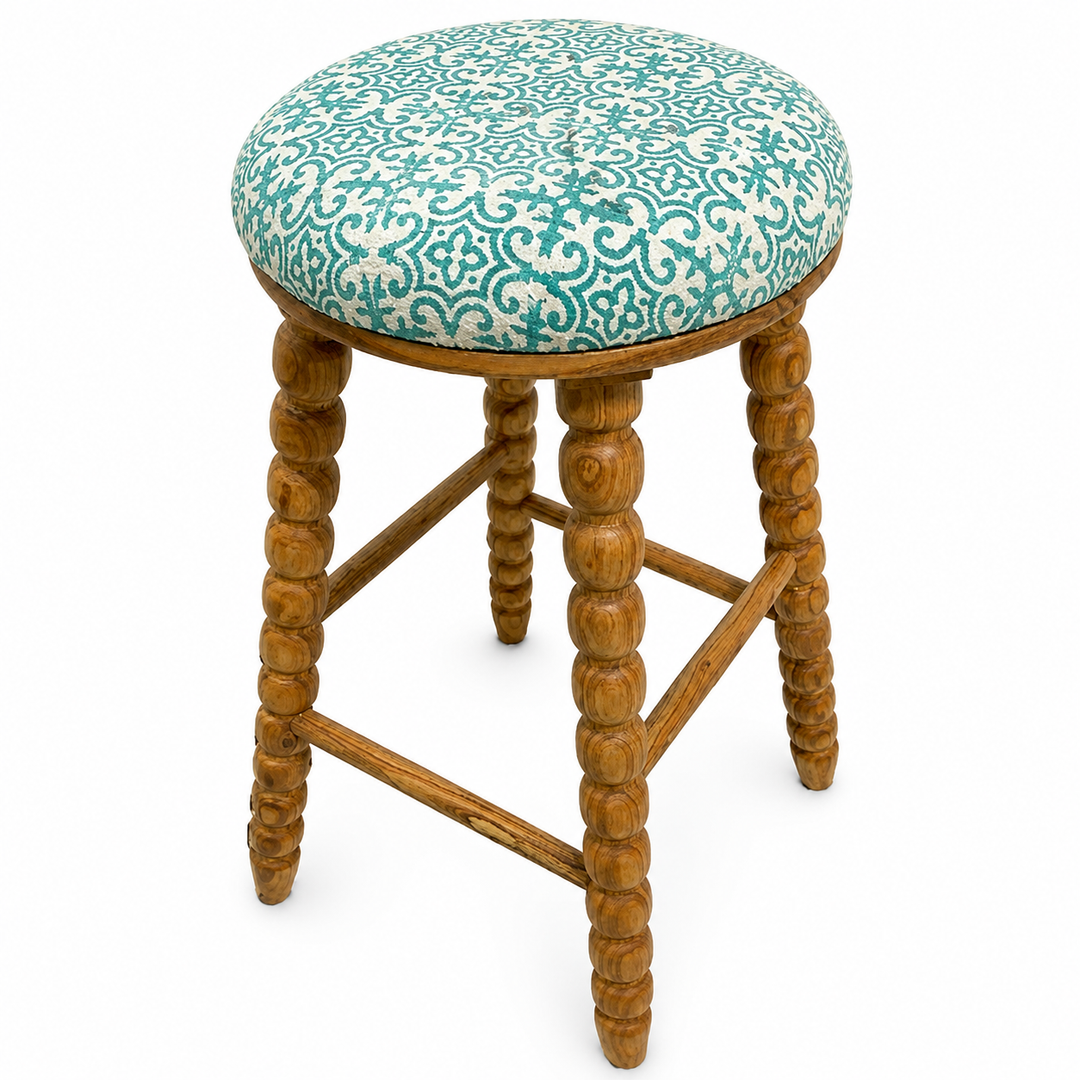 Spindle Upholstered Bar Stool with Solid Acacia Wood