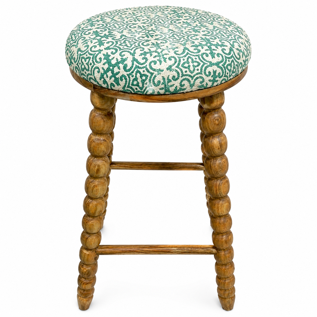 Spindle Upholstered Bar Stool with Solid Acacia Wood