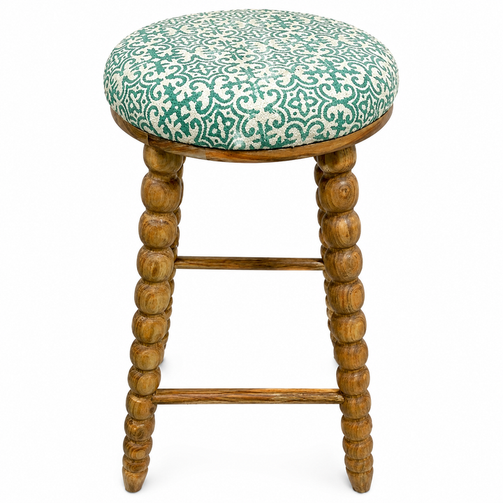 Spindle Upholstered Bar Stool with Solid Acacia Wood