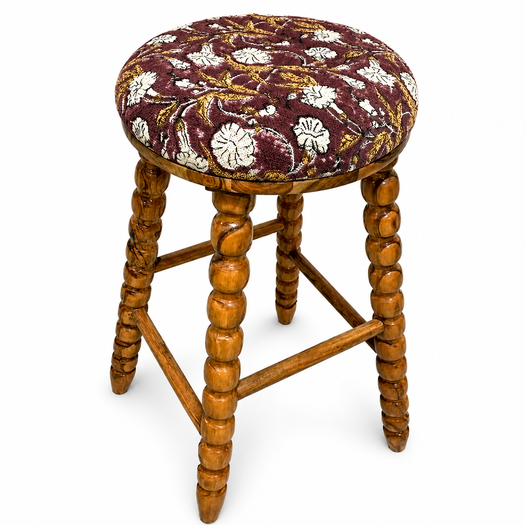 Spindle Upholstered Bar Stool with Solid Acacia Wood