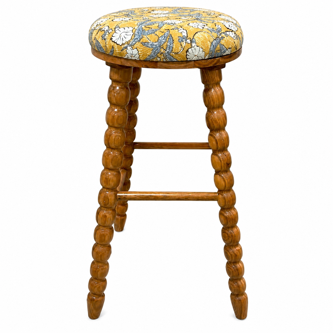 Spindle Upholstered Bar Stool with Solid Acacia Wood
