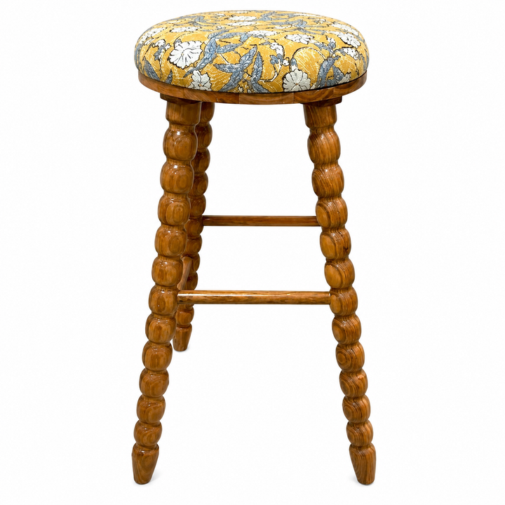 Spindle Upholstered Bar Stool with Solid Acacia Wood