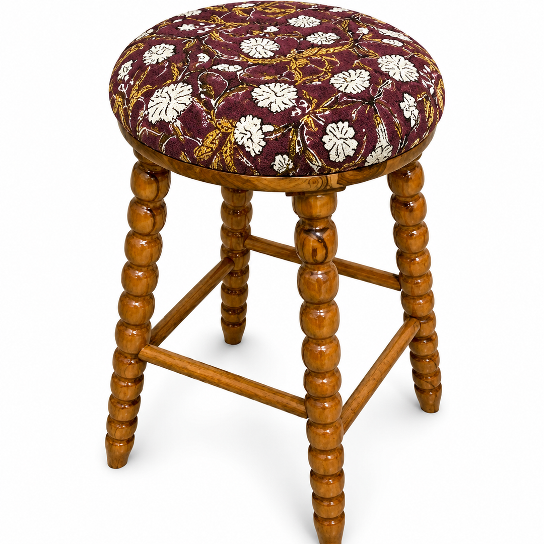 Spindle Upholstered Bar Stool with Solid Acacia Wood