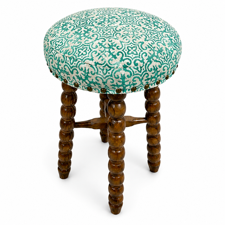 Spindle Upholstered Bar Stool with Solid Acacia Wood