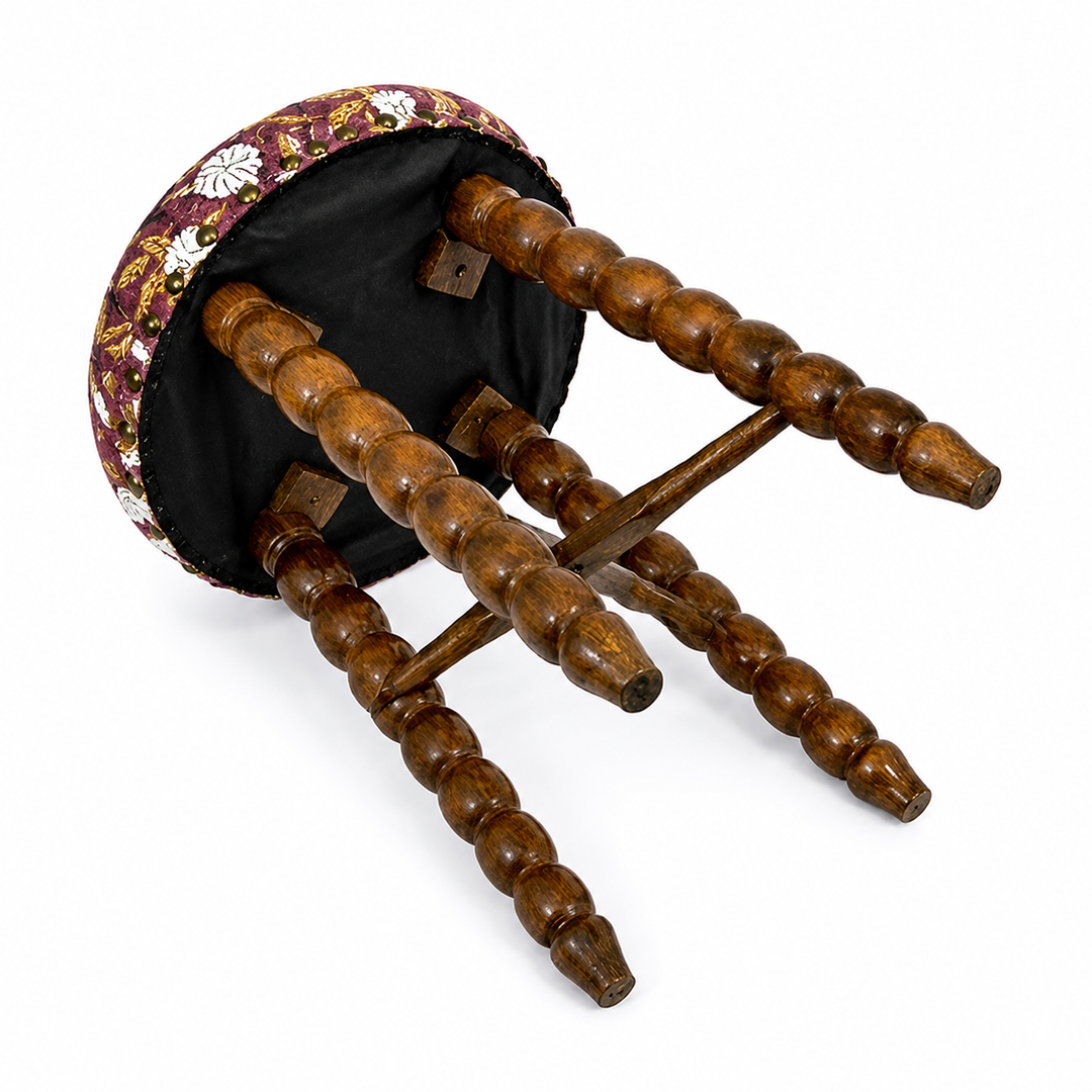 Spindle Upholstered Bar Stool with Solid Acacia Wood