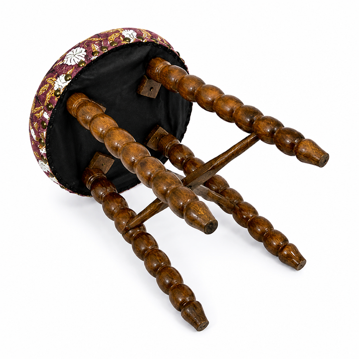 Spindle Upholstered Bar Stool with Solid Acacia Wood