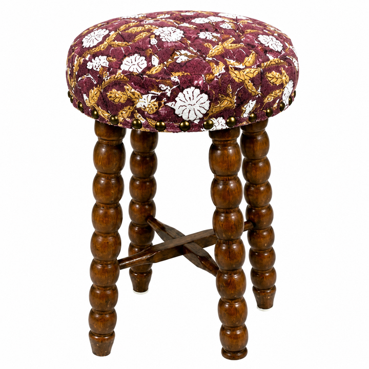 Spindle Upholstered Bar Stool with Solid Acacia Wood