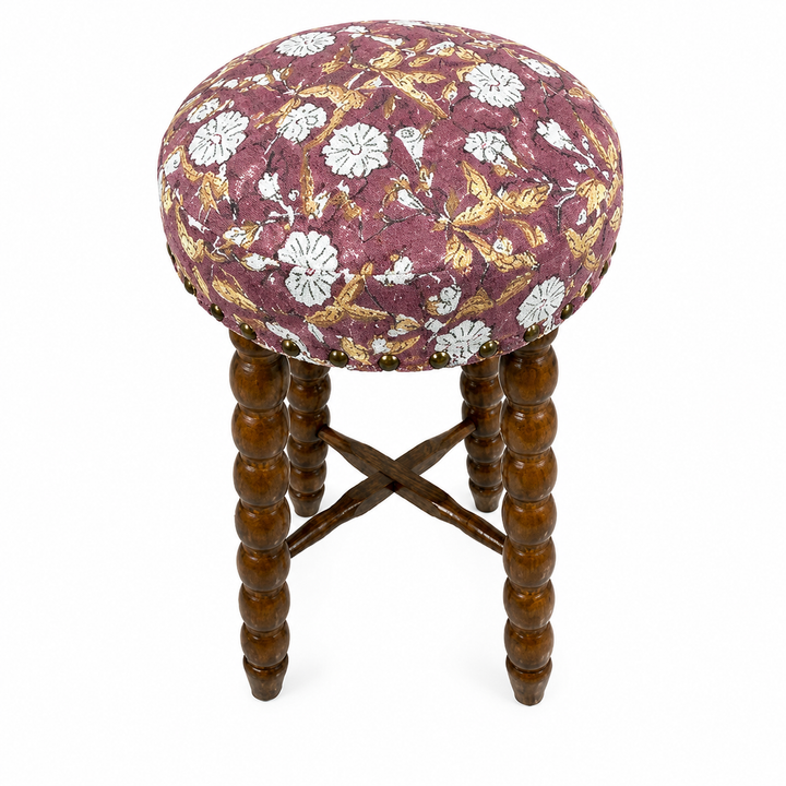 Spindle Upholstered Bar Stool with Solid Acacia Wood