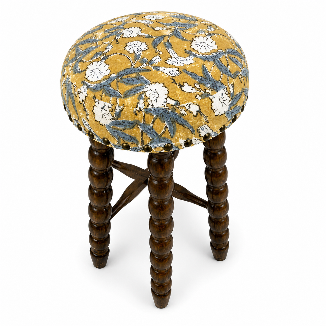 Spindle Upholstered Bar Stool with Solid Acacia Wood