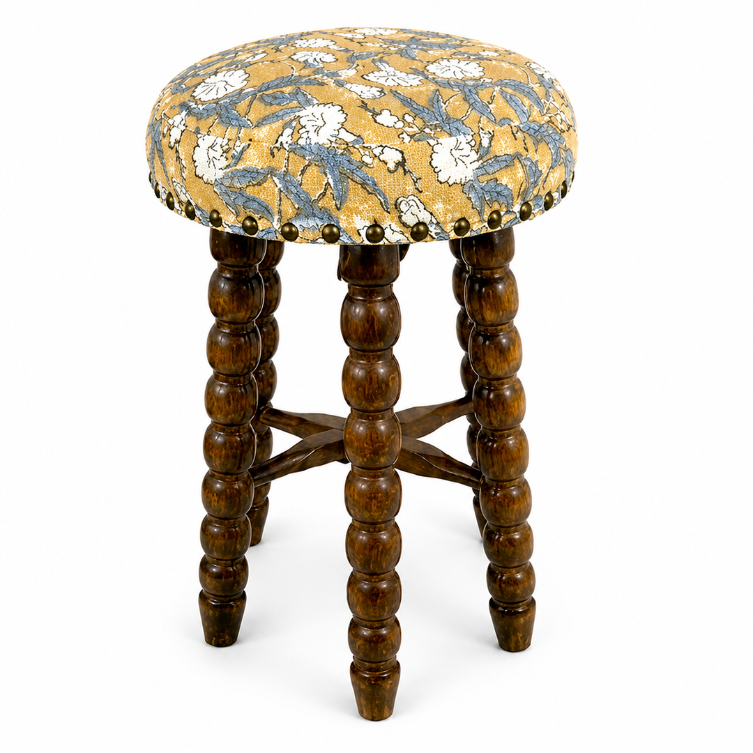 Spindle Upholstered Bar Stool with Solid Acacia Wood
