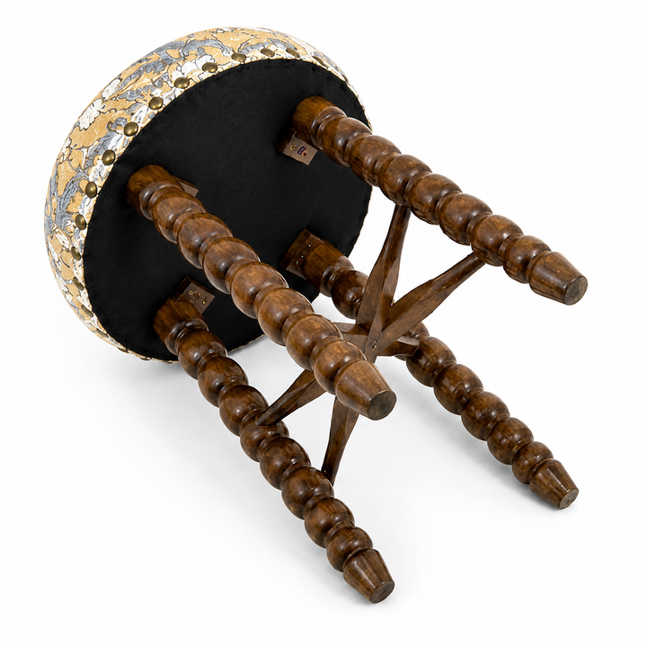 Spindle Upholstered Bar Stool with Solid Acacia Wood