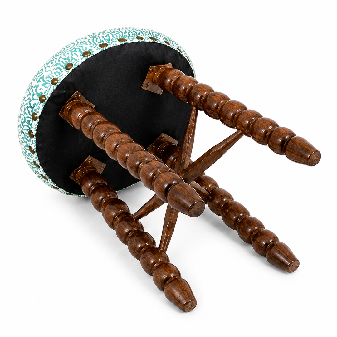 Spindle Upholstered Bar Stool with Solid Acacia Wood