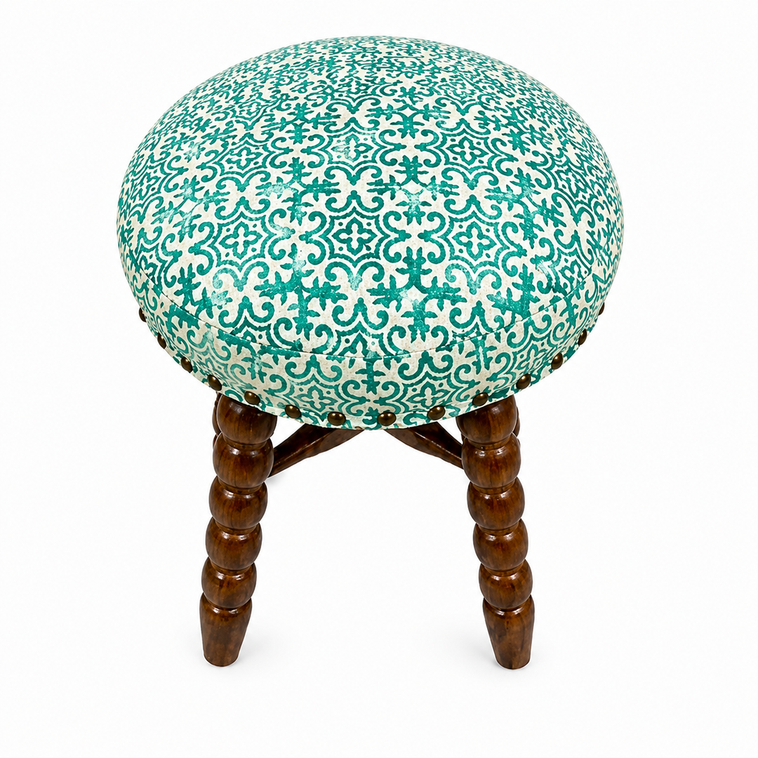 Spindle Upholstered Bar Stool with Solid Acacia Wood