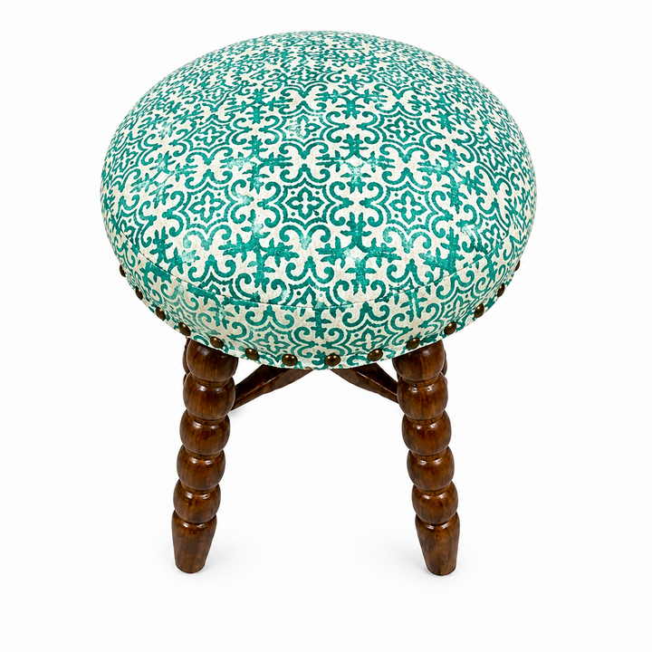 Spindle Upholstered Bar Stool with Solid Acacia Wood