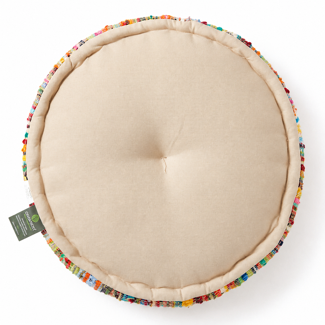 Round Pouf Ottoman | Handmade Floor Cushion Puff Seat, 22x8"