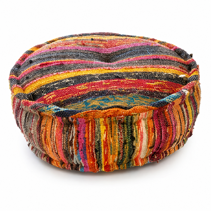 Round Pouf Ottoman | Handmade Floor Cushion Puff Seat, 22x8"
